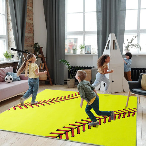 5X7 Soft Area Rugs for Bedroom, Softball Gifts for Softballs Lovers, Kids Toddlers Sport Softball Rug, Indoor Floor