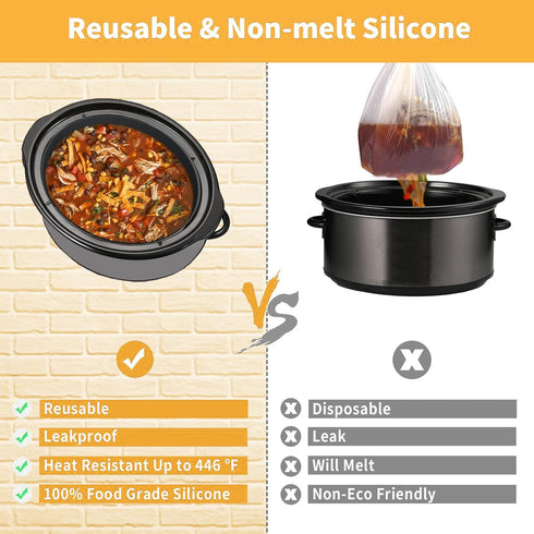 4QT Oval Silicone Slow Cooker Liner, Compatible with Crock Pot & Hamilton Beach, Reusable and Dishwasher Safe