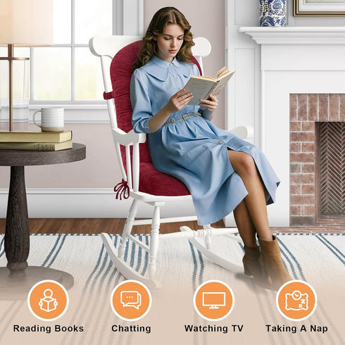 44x19x4 inch Rocking Chair Cushion - Chenille Fabric, High-Density Sponge, Durable Comfort Double-Sided Tufted Seat
