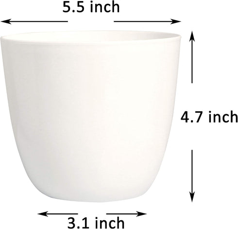 Youngever 8 Pack 5.5 Inch Plastic Planters Indoor Flower Plant Pots, Modern Decorative Gardening Pot with Drainage for All House Plants, Flowers, Herbs, Succulents and Hanging Plants (White) by Youngever
