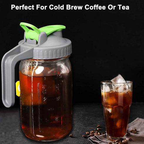Cold Brew Mason Jar Iced Coffee Maker, 64 Oz Wide Mouth Pitcher with Airtight & Leak-Proof Coffee Filter