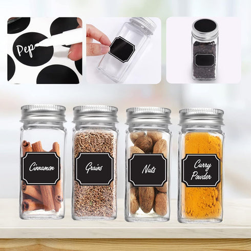 30 Pack 4 oz Lids(80 Labels,1 Funnel,1 1 Keketin Glass Spice Jars with Labels, Empty Square Spice bottles Seasoning