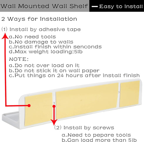 Wall Mounted Small Floating Shelf Stick On Shelves for Bedroom, Kitchen, Bathroom - Display Speakers, Photo Frame,