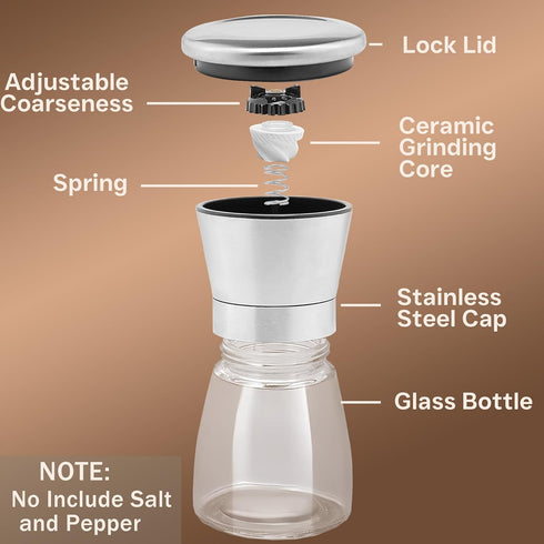 6OZ Manual Salt or Pepper Grinder for Professional Chef, Best Spice Mill with Stainless Steel Cap, Ceramic Blades