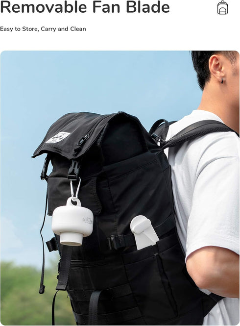 JISULIFE Portable Camping Fan, 8000mAh Battery Operated with Remote Control, 4 Speeds, Detachable Blades, White