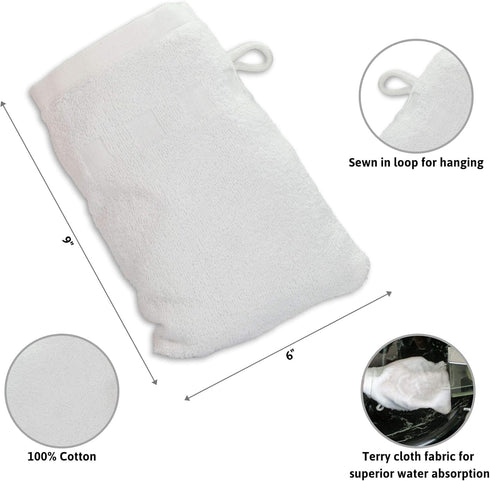 Made Easy Kit Bath Mitts - European Style Washcloth with Loop, Charcoal, Pack of 6 (6" x 9")