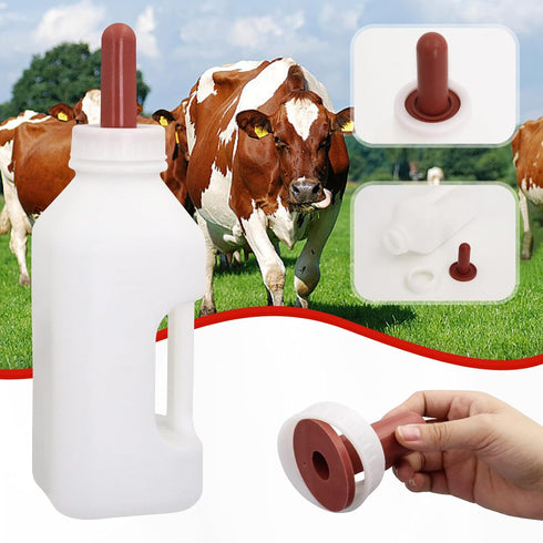 USUNFARM 2 Screw Nipple Calf Feeding Device Quart, Calf Feeding Bottle with Rubber Nipple & Cap, Handle Milk Pot Calf