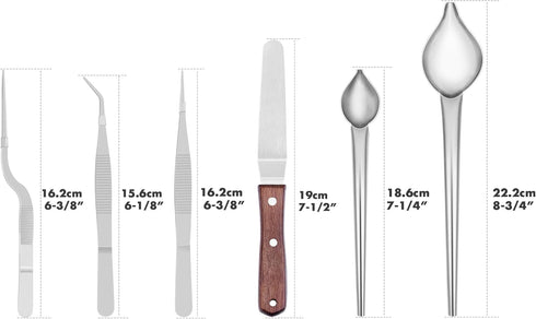 Cridoz 6 Pcs Precision Tongs Stainless Steel Kitchen Cooking Tweezers, Drawing Spoons, Offset Spatula for Food Plating