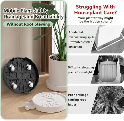 2 Pack 11" MCleanPin Plant Caddy with Hidden Wheels, Heavy Duty Rolling Plant Stand with Removable Drainage Tray