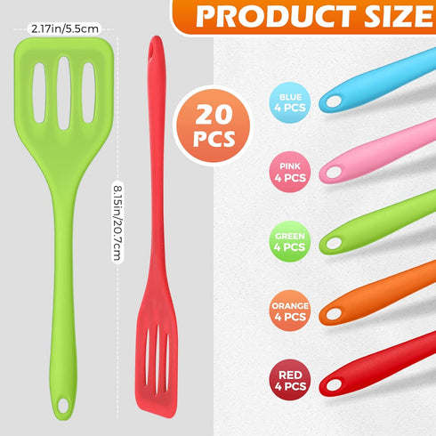 Rtteri 20 Pcs Small Serving Spatula High Heat Resistant Silicone Turner Flexible Nonstick Egg Spatula Flipper Mini Slotted Spatula for Cooking Kitchen Pancake Flip Fish, Red, Blue, Green, Orange, Pink by Rtteri