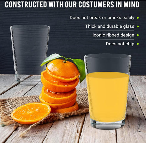 Juice Glasses Set of 4, 7 oz. Durable Drinking Tumblers for Soda, Water, Milk, and Spirits, Dishwasher Safe