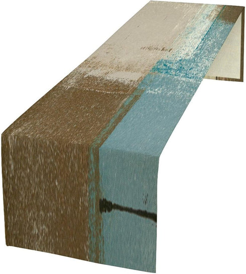 Nitmbi Beige Blue Abstract Art Contemporary Table Runner,Modern Neutral Decorative Pattern Table Runner