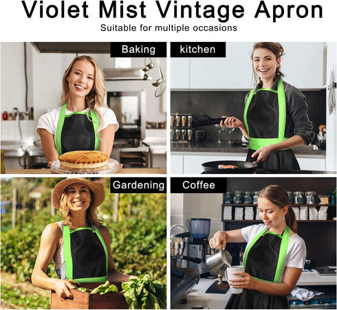 Cute Lovely Retro Aprons for Women, Vintage 50s Black Green Cooking Kitchen Ruffle Apron for Housewife Gift