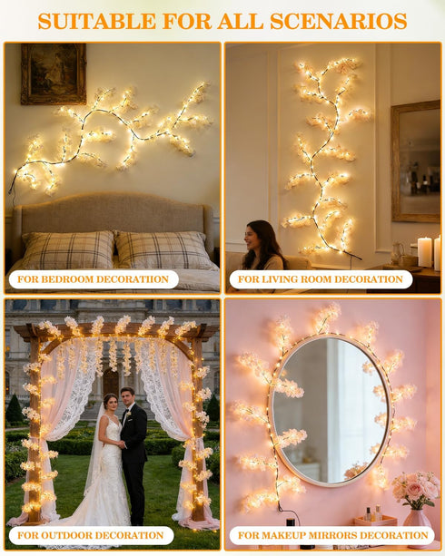 7.9FT GOESWELL Cherry Blossom Tree Lights for Wall: Lighted Garland for Room and Home Decor - Plug or Battery Operated