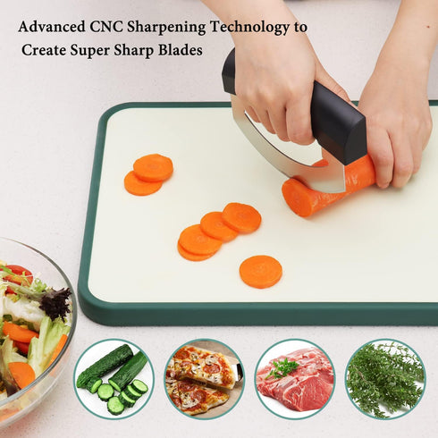 KITCHENDAO Come Apart Mezzaluna Salad Chopper Knife Tool, Super Sharp Double Blade Stainless Steel Rocker Knife for