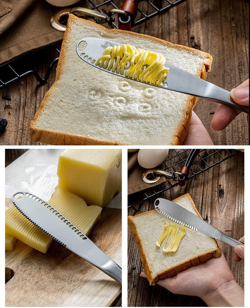 Butter Knife, Stainless Steel Butter Cutter Slicer, 3 In 1 Multi Function Cheese Knife, 2 PCS