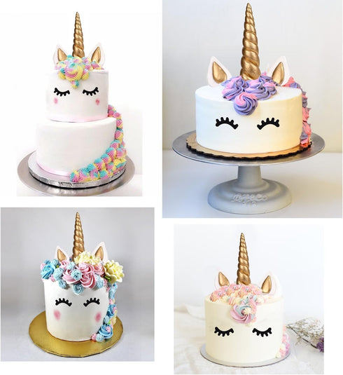 9625321410 Unicorn Cake Topper - Reusable Gold Unicorn Horn, Ears, Eyelashes, Party Decoration Set for Baby Shower,
