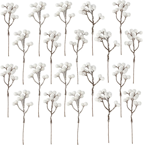 Crafare 36 Pack Artificial Berry Stems 7 Inch White Holly Berry Picks for