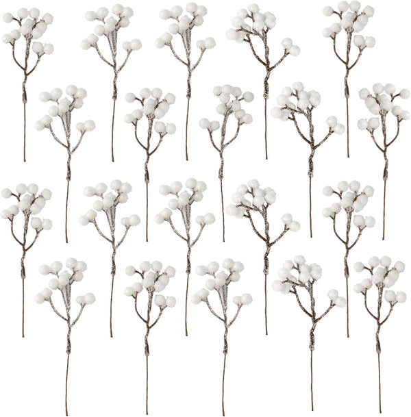Crafare 36 Pack Artificial Berry Stems 7 Inch White Holly Berry Picks for