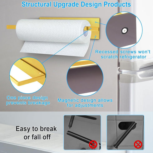Gold Paper Towel Holder, Magnetic Paper Towel Holder for Fridge, Toilet Paper Roll Holder Magnet Fridge Rack Wall Mount