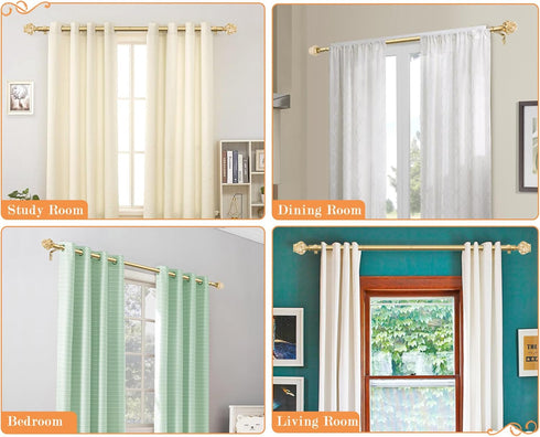 HOTOZON Heavy Duty Curtain Rod Gold, 32 to 58 Inch Decorative Single Drapery Rod with Exquisite Twisted Finials