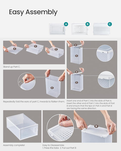 Pack 12 Closet, 13.1 9.1 5.6 Inches, ULSP12SWT SONGMICS Shoe Boxes, of Shoe Storage Organizers, Stackable Clear Plastic