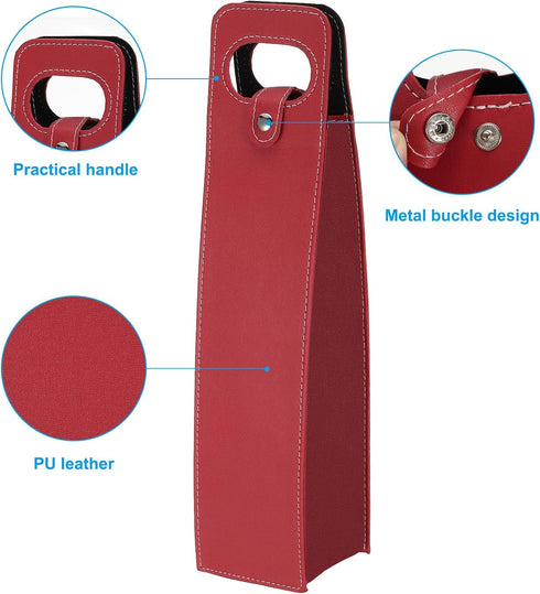 PATIKIL Wine Gift Bag, 2 Pack Reusable Leather Wine Tote Carrier for Picnic Party Wedding, Red