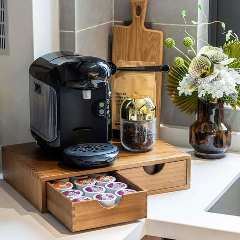 Wooden K Cup Organizer Coffee Pod Storage Box, Coffee Pods and Tea Organizer Holder, K Pod Drawer Coffee Maker Stand,