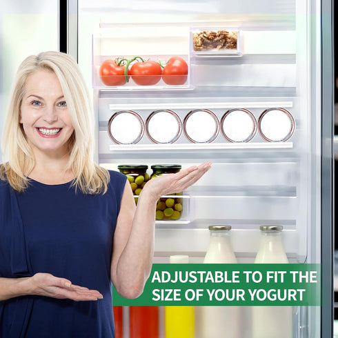 FUYITE 4 Pack 3.75 Inch Yogurt Organizer for Fridge, Yogurt Fridge Holder, Yogurt Holder with Adhesive Tapes