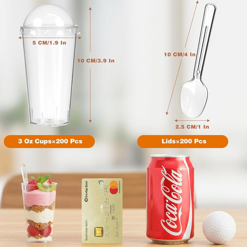 400 3oz Pcs Clear Plastic Mini Dessert Cups with Lids and Spoons - Jello, Parfait & Pudding Shooter Cups for Tasting