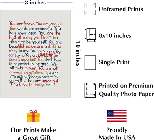 AMERICAN LUXURY GIFTS You Are Brave Inspirational Poster, Motivational Wall Art Print 8x10