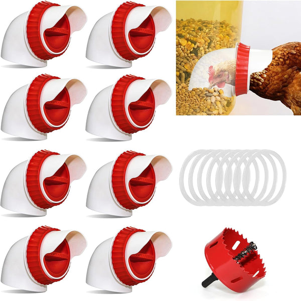 8PACK No Waste Chicken Feeder Ports - DIY Chicken Feeder Kit with