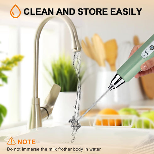 YUSWKO Granite Rechargeable Milk Frother for Coffee - Handheld Drink Mixer with 3 Heads and 3 Speeds for Latte and