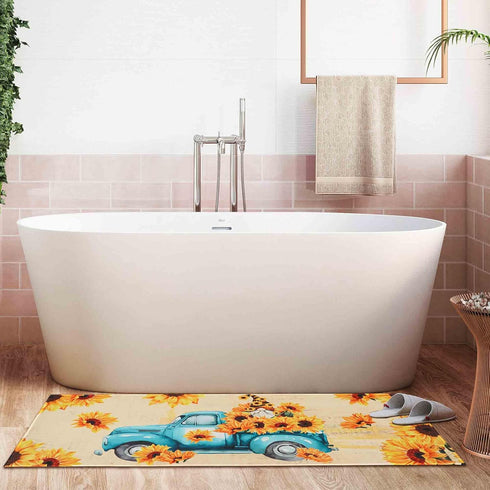 Sunflower Kitchen Rugs Decor Set of 2, Retro Style Non-Slip Kitchen Mat with Rubber Backing