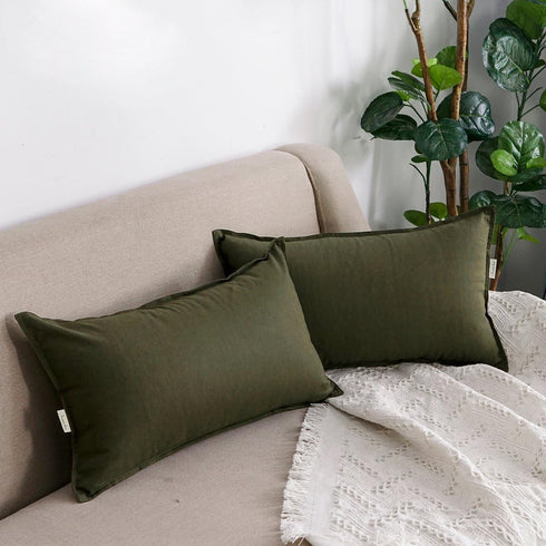 Jeanerlor Cotton Linen Square Decorative Throw Pillow Case, 12"x20" (30 x 50cm), Olive Green, for Wedding Party Gift