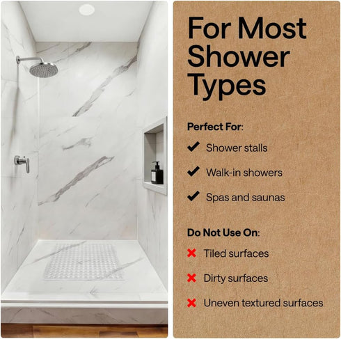 21x21 Inch, GORILLA GRIP Patented Square Shower Stall Mat, Small Bathtub Floor Mats for Stand Up Showers with Suction