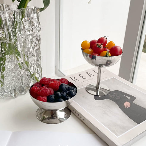 4Pcs Hapivida Ice Cream Cup, Stainless Steel Serving Dessert Bowls Cups Sauce Bowls Mini Round Footed Yogurt Snack