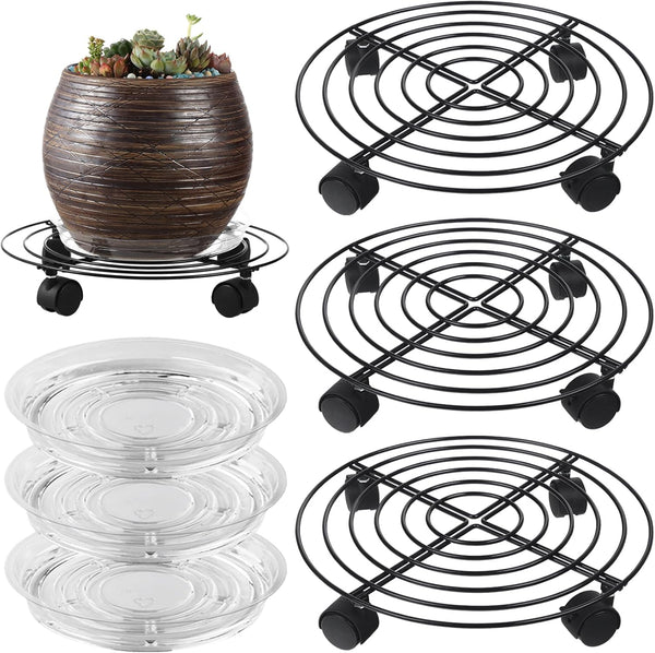3 Packs Large Metal Plant Caddy with Wheels 13.8 Inches Plant Dolly