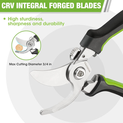WORKPRO Garden Bypass Pruning Shears, 8.5" Scissors with CRV Forged Blades for Cutting Bonsai, Branch, Herb
