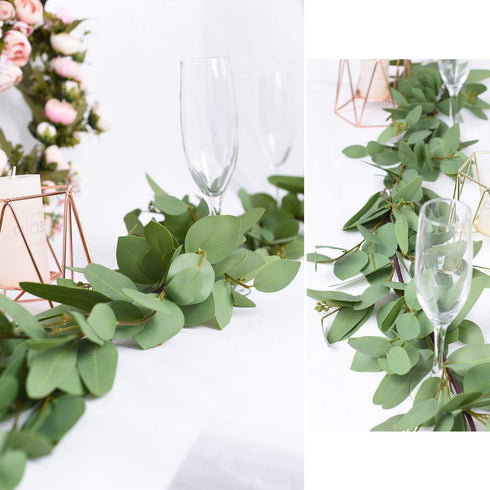 DearHouse 5.5ft Seeded Eucalyptus Garland, Faux Eucalyptus Leaves Table Garland for Wedding Backdrop Decor