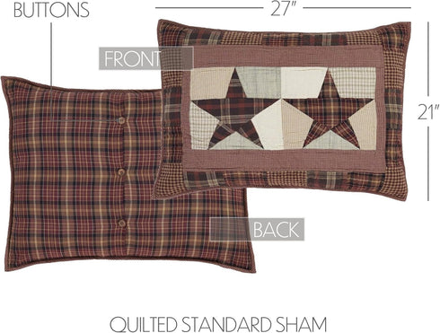 VHC Brands Abilene Star Standard Sham - 21x27 Country Patchwork Design in Burgundy