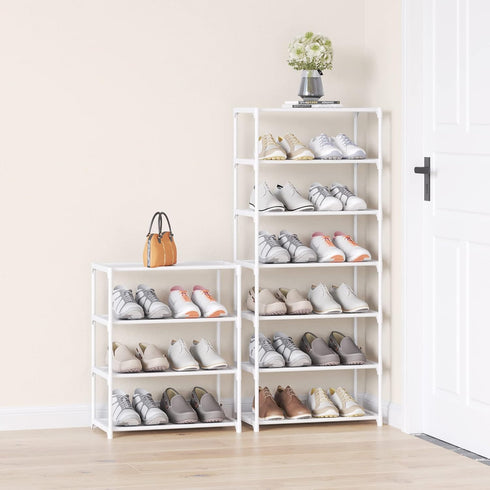 Hockmez 4-Tier Closet (1-White) Small Shoe Rack .Stackable Shoe Shelf Storage Organizer for Entryway Hallway Bathroom