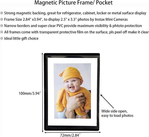 Magnetic Polaroid Picture Frame 2.5 * 3.5", Instax Mini Frame Photo Magnets, Min Photo Sleeve Pocket for Fridge, Wallet Size Picture Frame, Black-20 Pcs by SULEPE