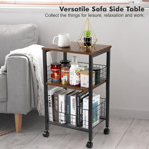 3-Tier Hadulcet Small End Table, Side Table with Storage Basket, Industrial Style Side End Table for Living Room