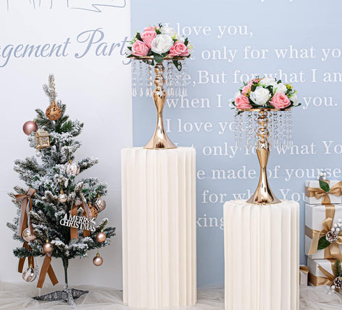 13"- 2pcs) Metal Wedding Centerpieces for Table, Crystal Flower Stands, Wedding Road Lead Flower Holders, Crystal