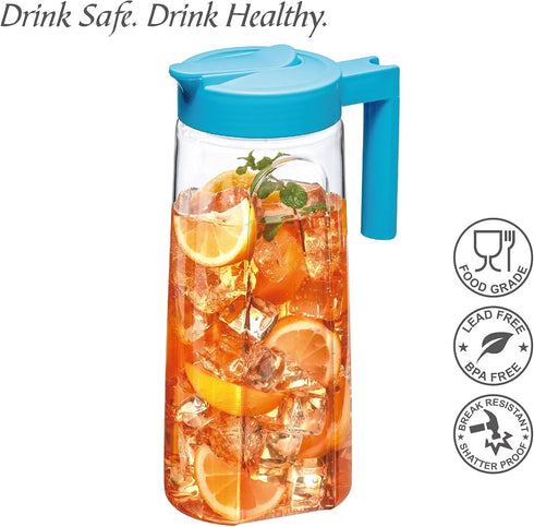 Amazing Abby Slim Tritan Pitcher 64 oz, Unbreakable Plastic Water Pitcher with Lid, BPA-Free, Dishwasher-Safe