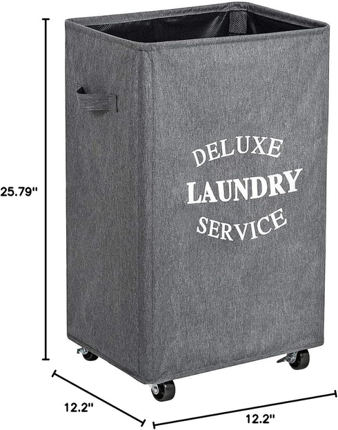 90L (Grey2) WOWLIVE Large Rolling Laundry Basket Wheels Collapsible Tall Laundry Hamper Handle Foldable Dirty Clothing