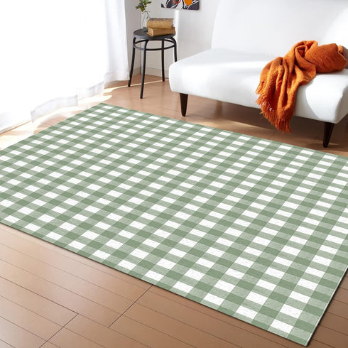 Sage Green Buffalo Plaid Area Rug - 2'x3' Non-Slip Farmhouse Checkered Accent Carpet for Living Room Bedroom