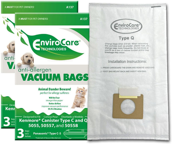 Envirocare Replacement Allergen Vacuum Bags for Kenmore Canister Type C and Q, 6 pack