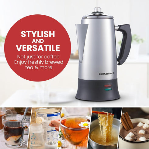 EC923 12-Cup, Elite Gourmet Electric Coffee Percolator, BPA Free, Keep Warm, Clear Brew Progress Knob, Cool-Touch